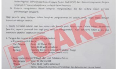 Hoaks, Surat Pemanggilan CPNS 2019 oleh Kemendikbud